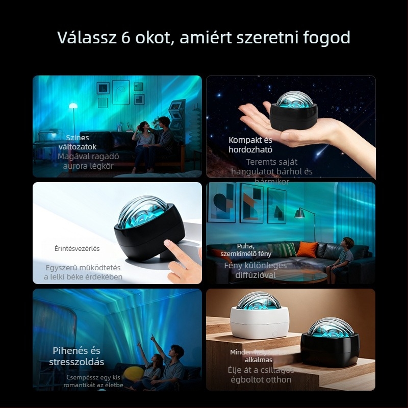 Vízsugárzó csillagos ég vetítő lámpa Bluetooth-hangszóróval és holdfényes atmoszférával