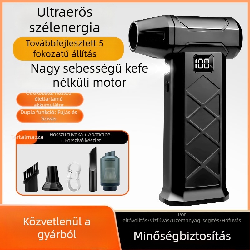 Kézi ventilátor brushless motorral, nagy sebességű turbina, kompakt kivitel, USB töltés, beépített 2000–4000 mAh akkumulátor, külső használatra