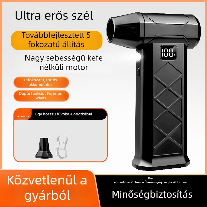 Kézi ventilátor brushless motorral, nagy sebességű turbina, kompakt kivitel, USB töltés, beépített 2000–4000 mAh akkumulátor, külső használatra