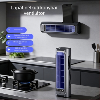Pengé nélküli toronyventilátor konyhához, falra szerelhető vagy asztali kivitel, USB-ről tölthető, hűtés és levegőáramlás
