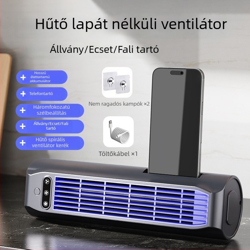 Pengé nélküli toronyventilátor konyhához, falra szerelhető vagy asztali kivitel, USB-ről tölthető, hűtés és levegőáramlás