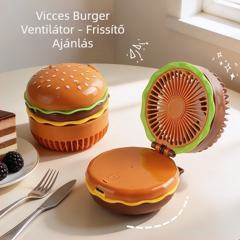 Hamburger formájú USB-töltésű mini kézi ventilátor irodai asztalra