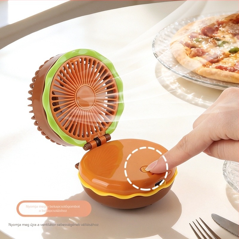 Hamburger formájú USB-töltésű mini kézi ventilátor irodai asztalra