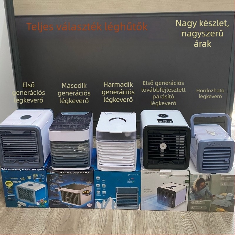 USB‑osztali mini vízhűtő ventilátor éjjeli fény, hordozható, 4 fokozat