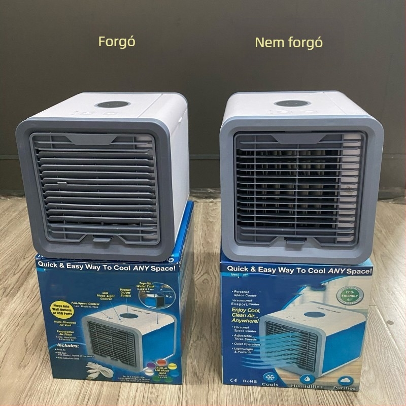 USB‑osztali mini vízhűtő ventilátor éjjeli fény, hordozható, 4 fokozat