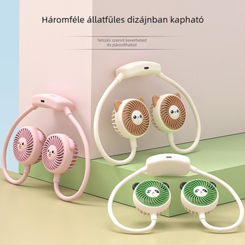 Új rajzfilm-stílusú nyakba akasztható ventilátor USB-töltéssel, hordozható mini személyes ventilátor diákoknak és kültéri használatra
