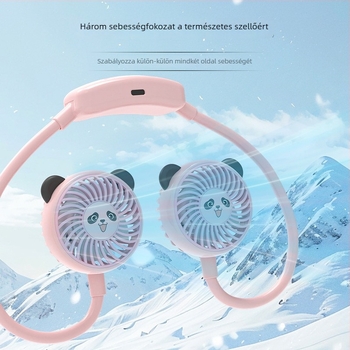 Új rajzfilm-stílusú nyakba akasztható ventilátor USB-töltéssel, hordozható mini személyes ventilátor diákoknak és kültéri használatra