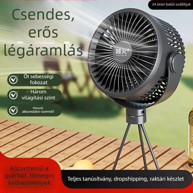Alico lítium-ion akkumulátoros kültéri kemping ventilátor, beépített akkumulátor, 3 lapát, 5 fokozat, hordozható asztali/függő ventilátor