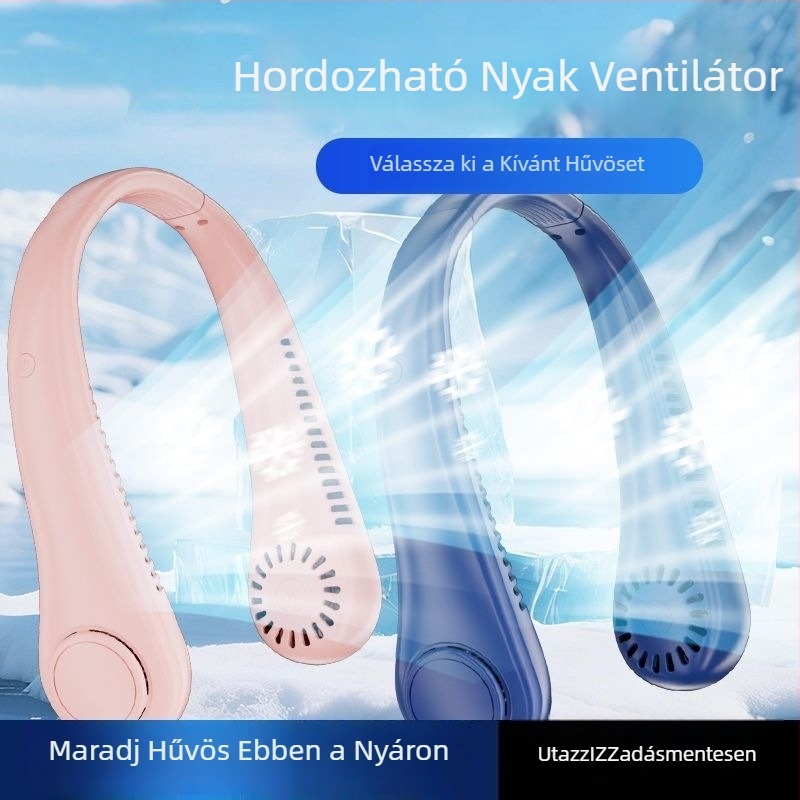 Új pengétlen nyakventilátor turbinás hűtéssel, hordozható USB újratölthető mini ventilátor kültéri használatra