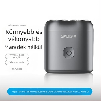 Új elektromos kétházas borotva, kompakt, újratölthető, útközben hordozható, üzleti út vagy utazás számára, teljesen mosható férfi borotva.