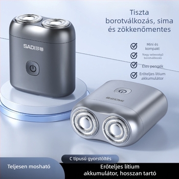Új elektromos kétházas borotva, kompakt, újratölthető, útközben hordozható, üzleti út vagy utazás számára, teljesen mosható férfi borotva.