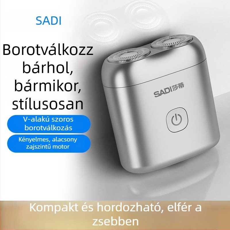 Új elektromos kétházas borotva, kompakt, újratölthető, útközben hordozható, üzleti út vagy utazás számára, teljesen mosható férfi borotva.