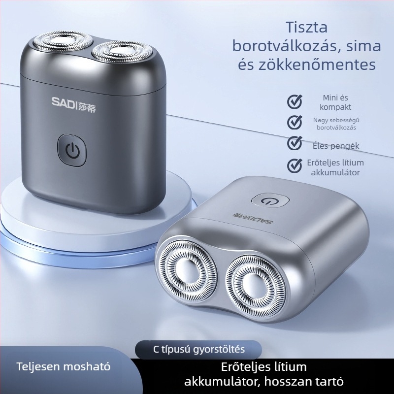 Új elektromos kétházas borotva, kompakt, újratölthető, útközben hordozható, üzleti út vagy utazás számára, teljesen mosható férfi borotva.