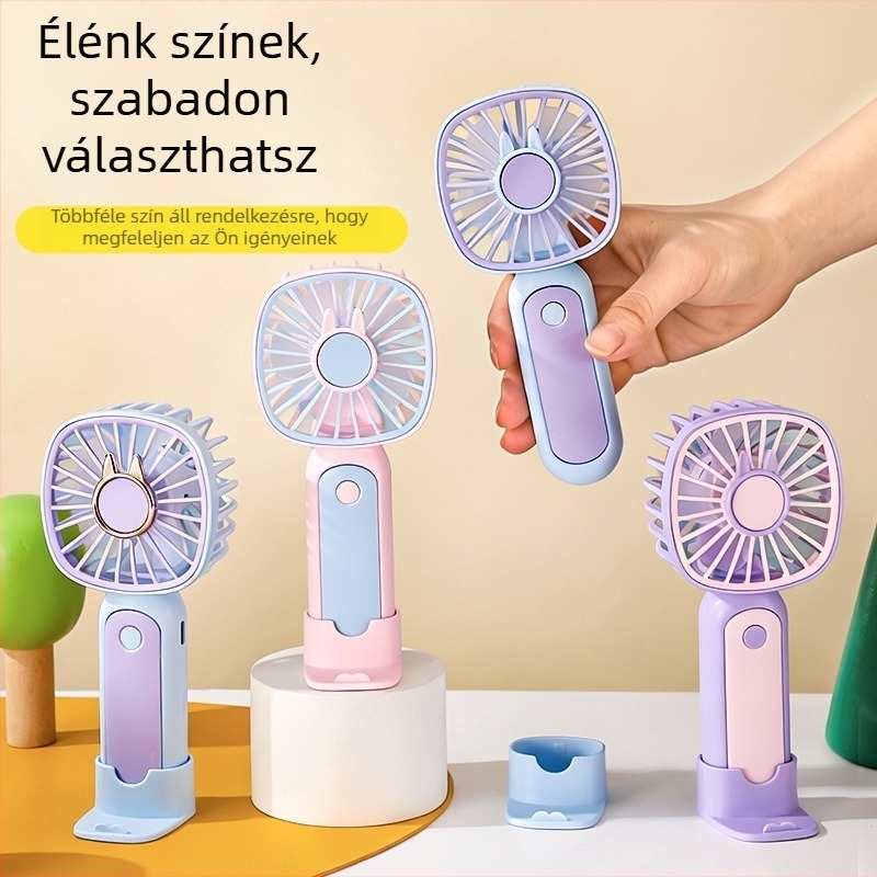 2026 USB tölthető kézi ventilátor, mini hordozható asztali ventilátor beépített akkumulátorral, 5 lapátok, csendes 36 dB alatt, 3 sebesség, tömeg 70 g, méretek 15,8 × 7 × 5,8 cm, power bank funkció