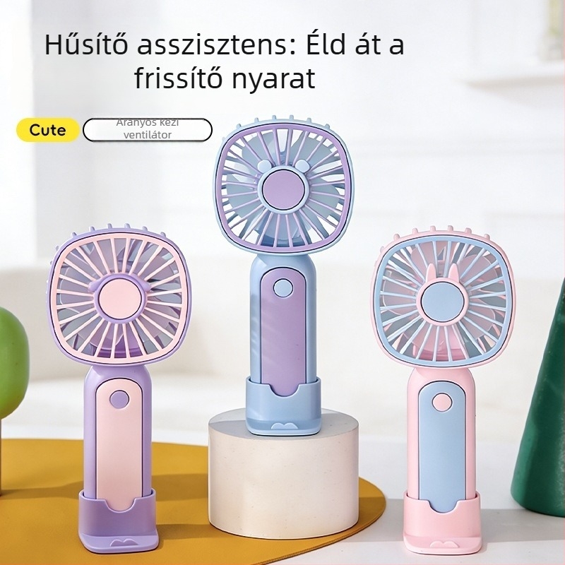 2026 USB tölthető kézi ventilátor, mini hordozható asztali ventilátor beépített akkumulátorral, 5 lapátok, csendes 36 dB alatt, 3 sebesség, tömeg 70 g, méretek 15,8 × 7 × 5,8 cm, power bank funkció