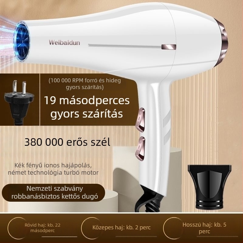 Erőteljes hajszárító kék fény és negatív ionokkal, csendes működés, hajkímélő, gyors szárítás, szalon és otthoni használatra.