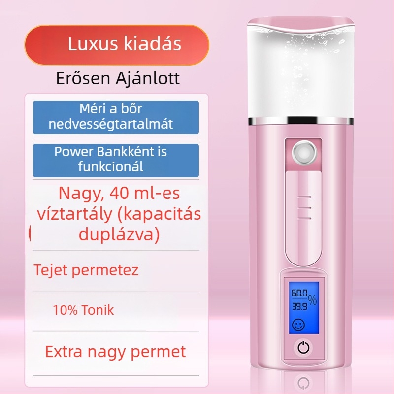 Hordozható bőrhidratáló készülék hideg köd permetezéssel, nano permetezővel, beépített akkumulátorral, modell KNY-003.