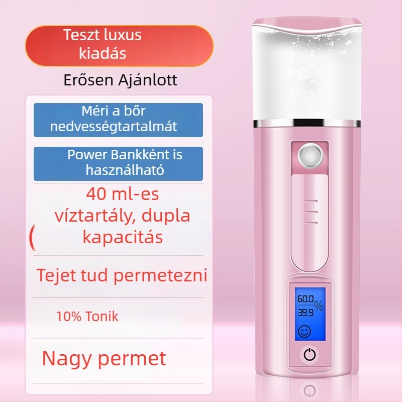 Hordozható bőrhidratáló készülék hideg köd permetezéssel, nano permetezővel, beépített akkumulátorral, modell KNY-003.