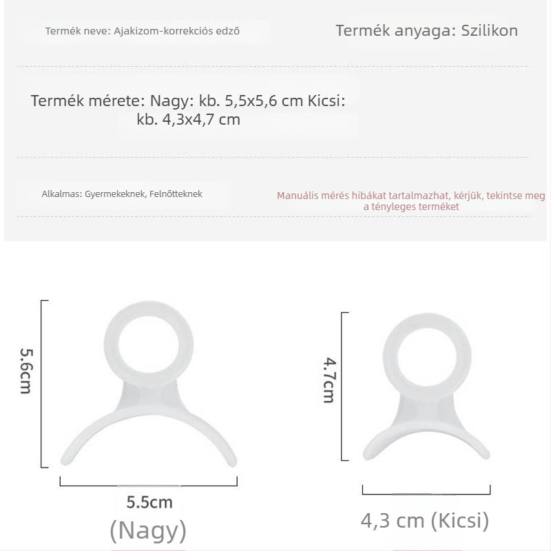 Gyerekeknek szóló ajakizom-tréner: a gyenge masseter izmok korrigálása, szájon át történő légzés, íny látható mosoly, előreeső száj