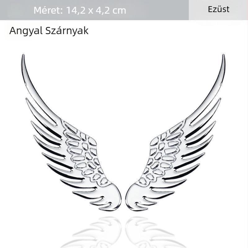Két darab külső autó díszítő szárny – 3D angyalszárnyak a hátsó emblémán, arany színű fém embléma.