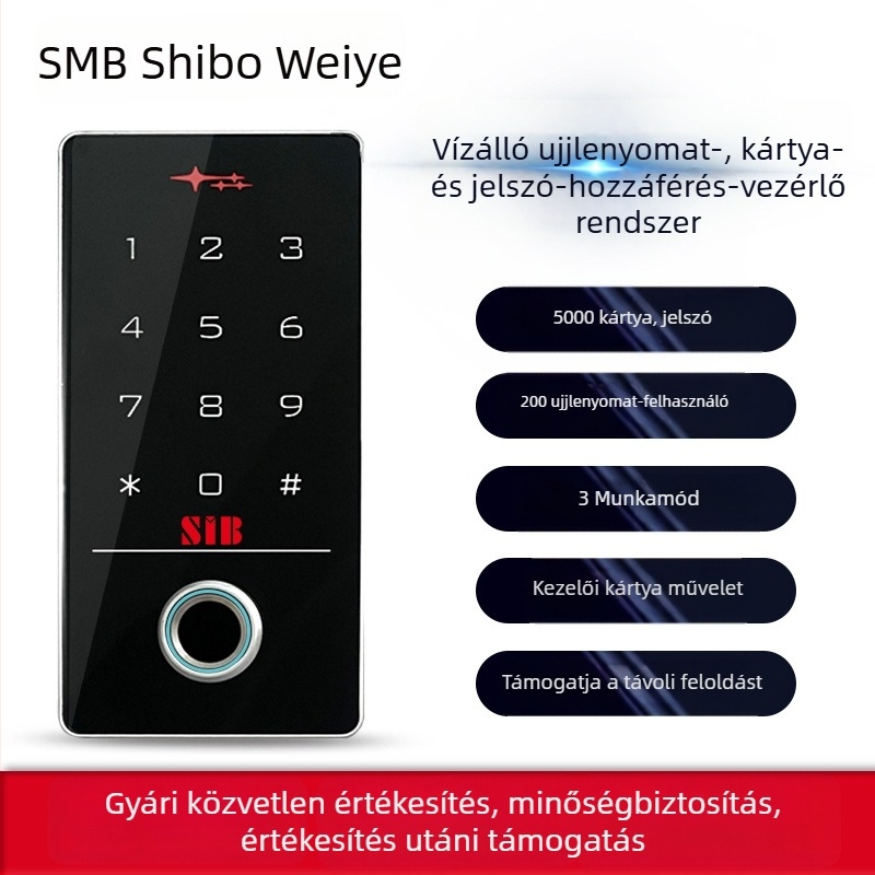 Kültéri vízálló ujjlenyomat-azonosító hozzáférés-vezérlő rendszer PIN-kóddal, ID-kártya olvasással és mobilalkalmazásos távoli ajtónyitással