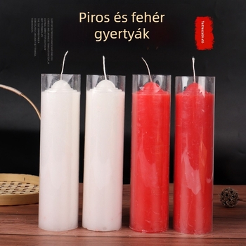 Nagy méretű piros-fehér henger gyertya otthoni világításhoz, füstmentes, áramszünethez, buddhista oltárra, esküvői dekorációhoz, sárkány- és Főnix témájú szobához