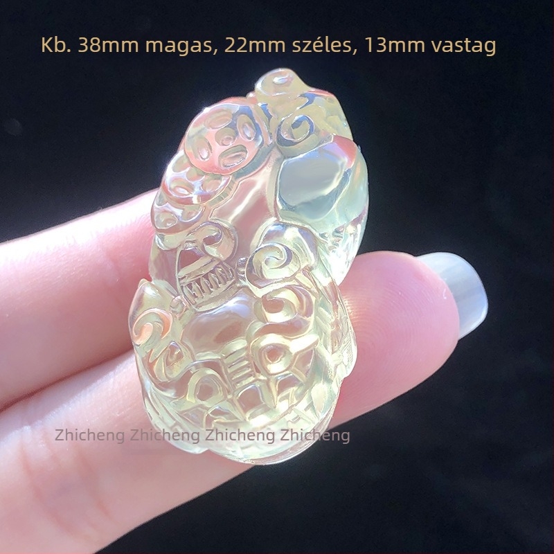 Nagy citromsárga citrín Pixiu medál, három érme, DIY karkötő kiegészítő, sárga üveg