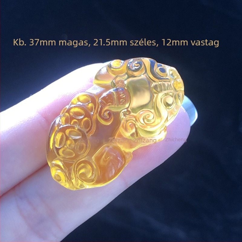 Nagy citromsárga citrín Pixiu medál, három érme, DIY karkötő kiegészítő, sárga üveg