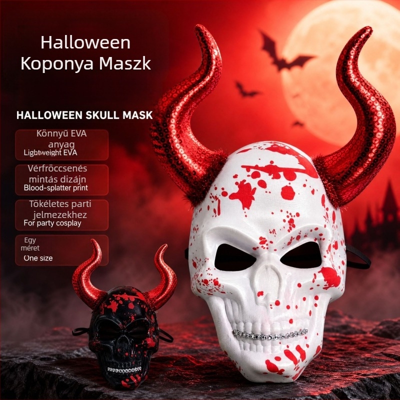 Halloween-maszk 3D PU koponyával és vér részletekkel
