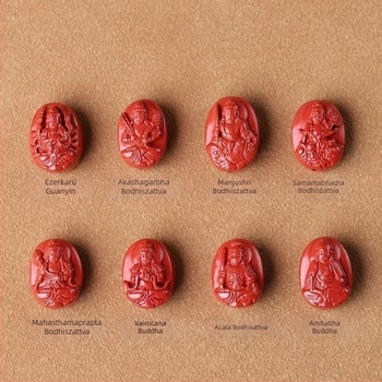 Tizenkét zodiákus jelével és nyolc védőistennel, kézzel kötött cinnabar-gyöngyökből készült karkötő