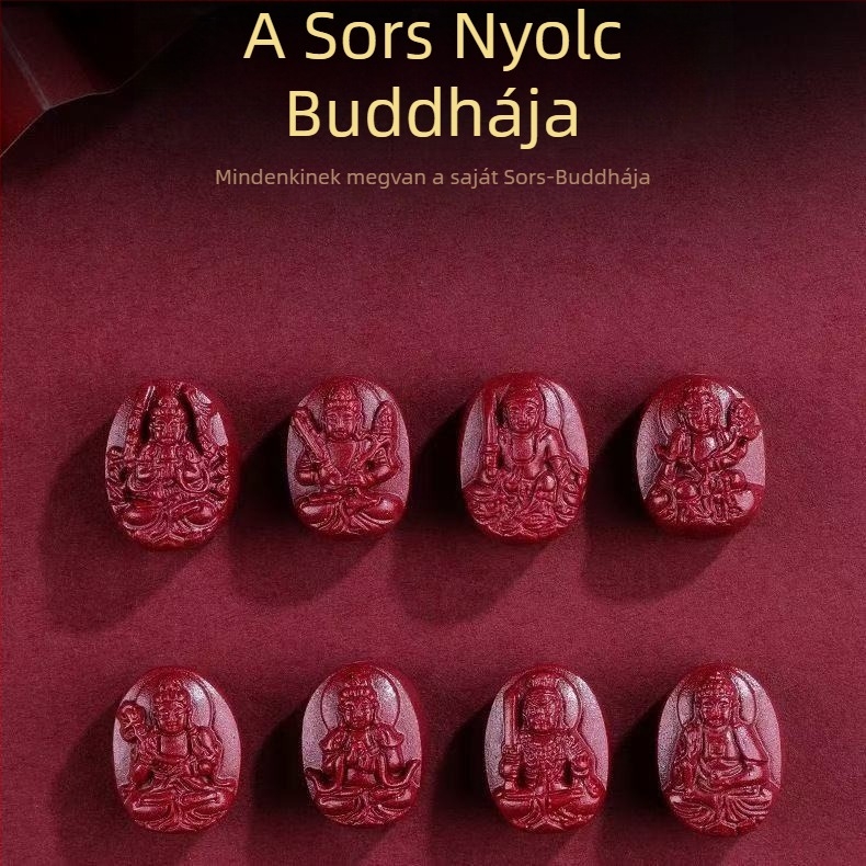 Tizenkét zodiákus jelével és nyolc védőistennel, kézzel kötött cinnabar-gyöngyökből készült karkötő