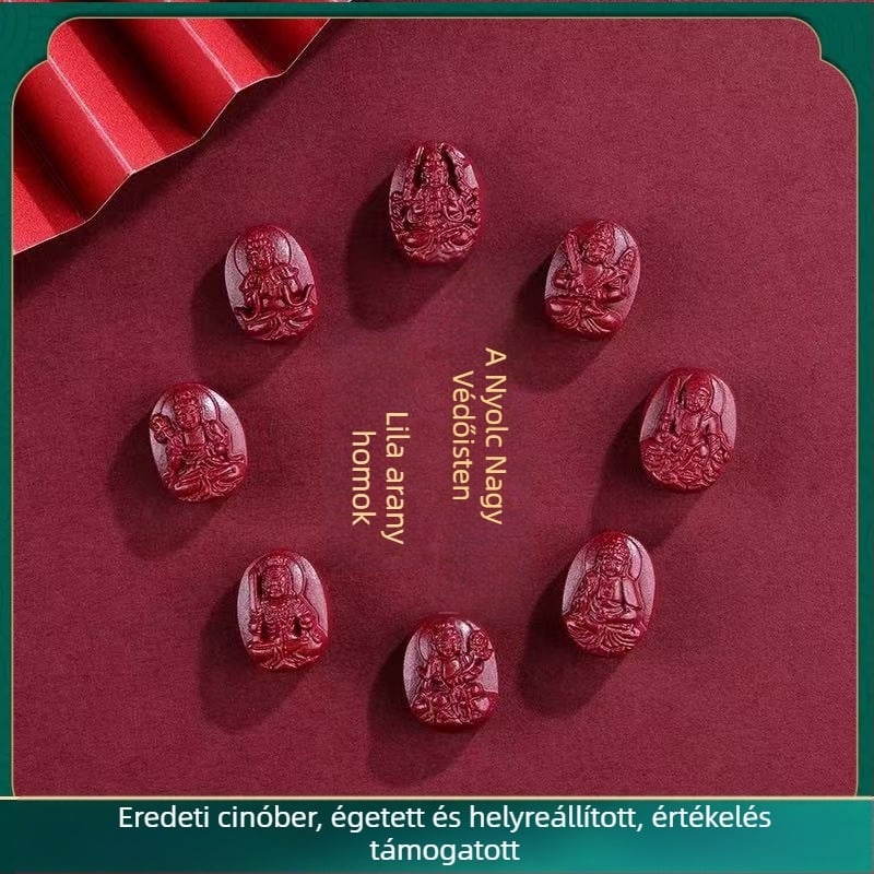 Tizenkét zodiákus jelével és nyolc védőistennel, kézzel kötött cinnabar-gyöngyökből készült karkötő