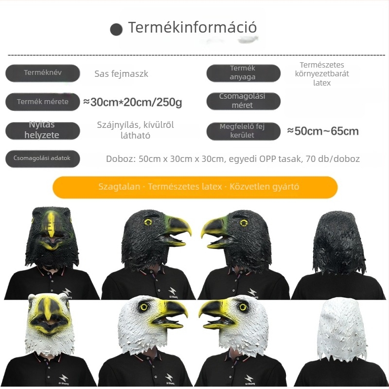 Aranyos sas fejmaszk latexből, Halloween kellék