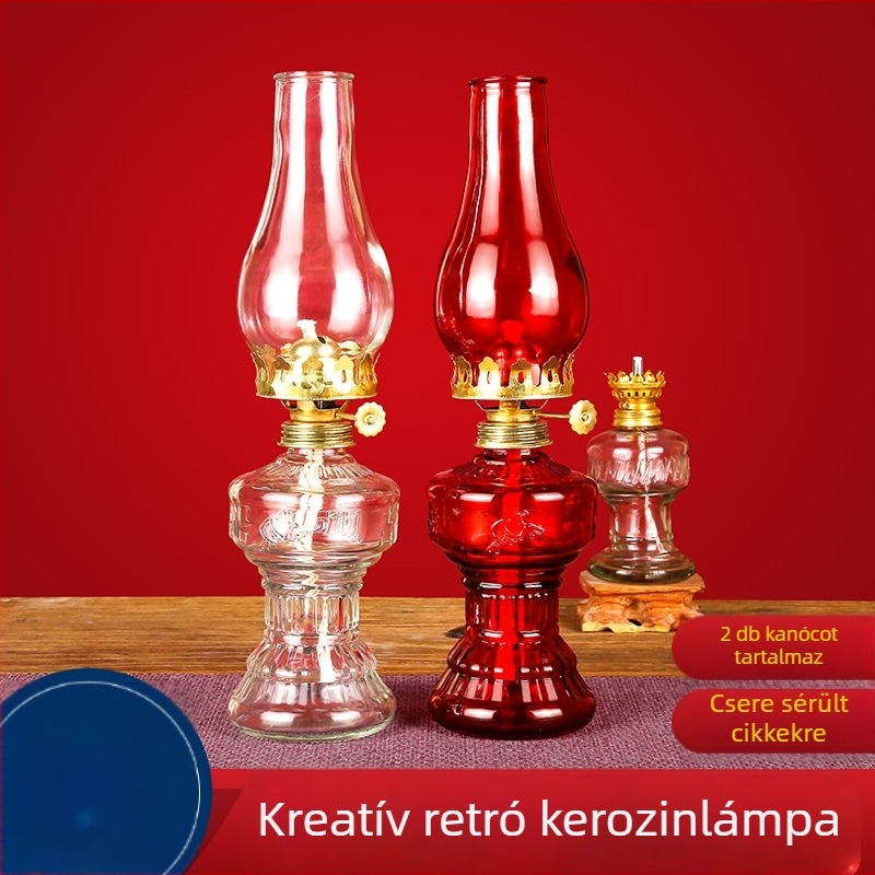 Kültéri retro nagy petróleumlámpa üveg lámpabúrával kempingezéshez