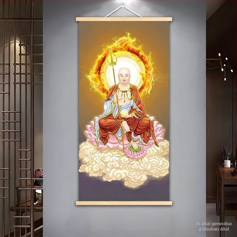 Ksitigarbha Bodhisattva függő festménye otthoni áhítathoz, Shakyamuni Buddha dekor a bejárati előtérbe