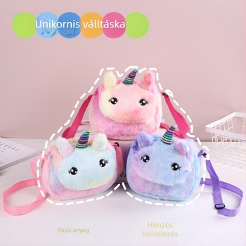 Gyerekeknek való plüss tie-dye unikornis crossbody táska, mini, aranyos, mindennapi használatra