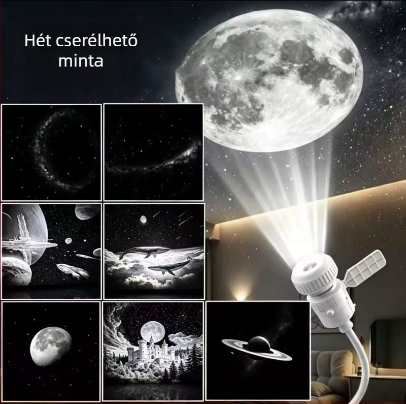 USB csillagos ég projektor autóhoz és hálószobához, holdfényes hangulatlámpa, éjjeli fény 7 világítási móddal