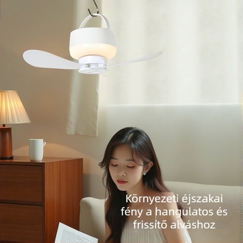 Okos távirányítós USB mini függőventilátor éjjellámpával, kollégiumokba és szabadtéri kempingezéshez