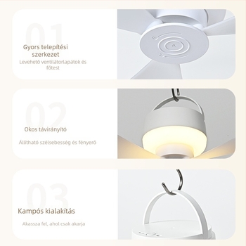 Okos távirányítós USB mini függőventilátor éjjellámpával, kollégiumokba és szabadtéri kempingezéshez