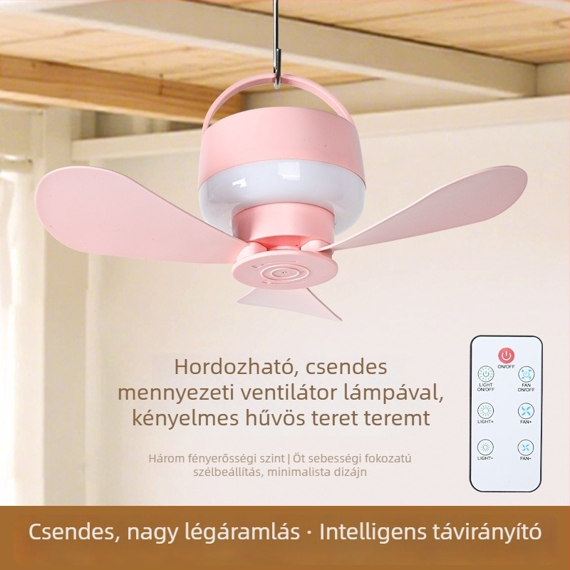 Okos távirányítós USB mini függőventilátor éjjellámpával, kollégiumokba és szabadtéri kempingezéshez