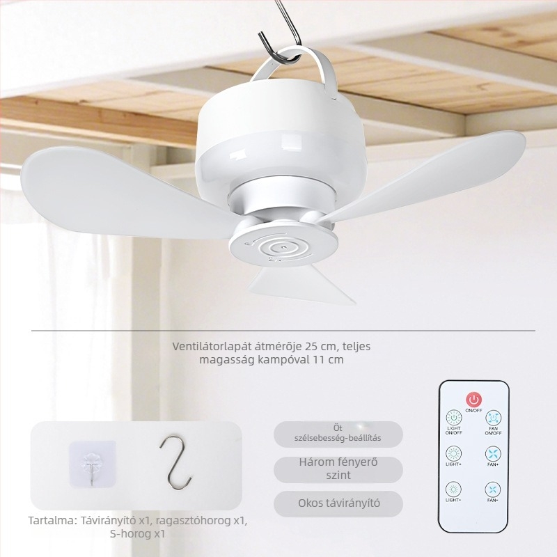Okos távirányítós USB mini függőventilátor éjjellámpával, kollégiumokba és szabadtéri kempingezéshez