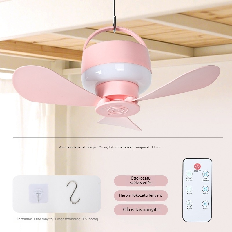 Okos távirányítós USB mini függőventilátor éjjellámpával, kollégiumokba és szabadtéri kempingezéshez