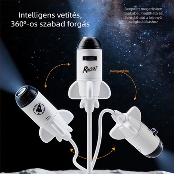 USB-tápellátású csillagos ég projektor lámpa, LED éjszakai fény, 360°-os forgás, hálószoba hangulatvilágítás
