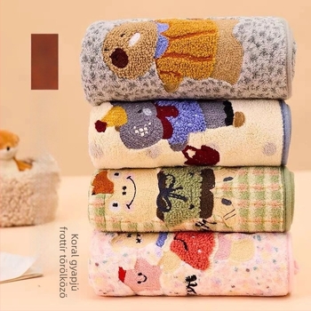 7A antibakteriális korál fleece törölköző, nedvszívó, szálmentes, közepes vastagságú, 35x75 cm, fürdéshez és arcápoláshoz