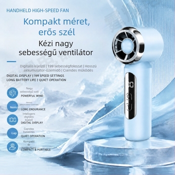 USB újratölthető asztali és kézi mini ventilátor lámpával, 5 lapát, 4 fokozat