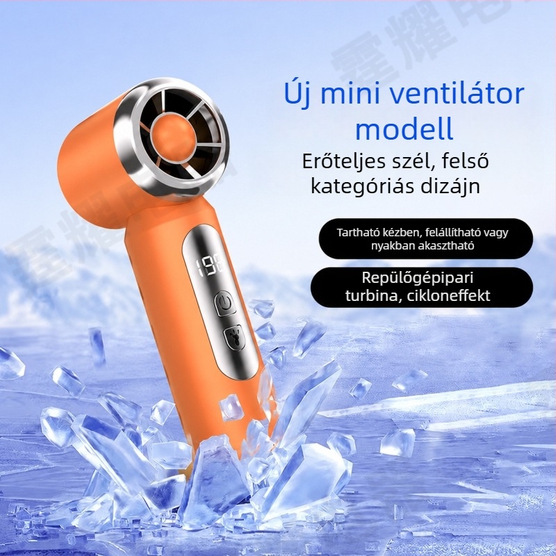 USB újratölthető asztali és kézi mini ventilátor lámpával, 5 lapát, 4 fokozat