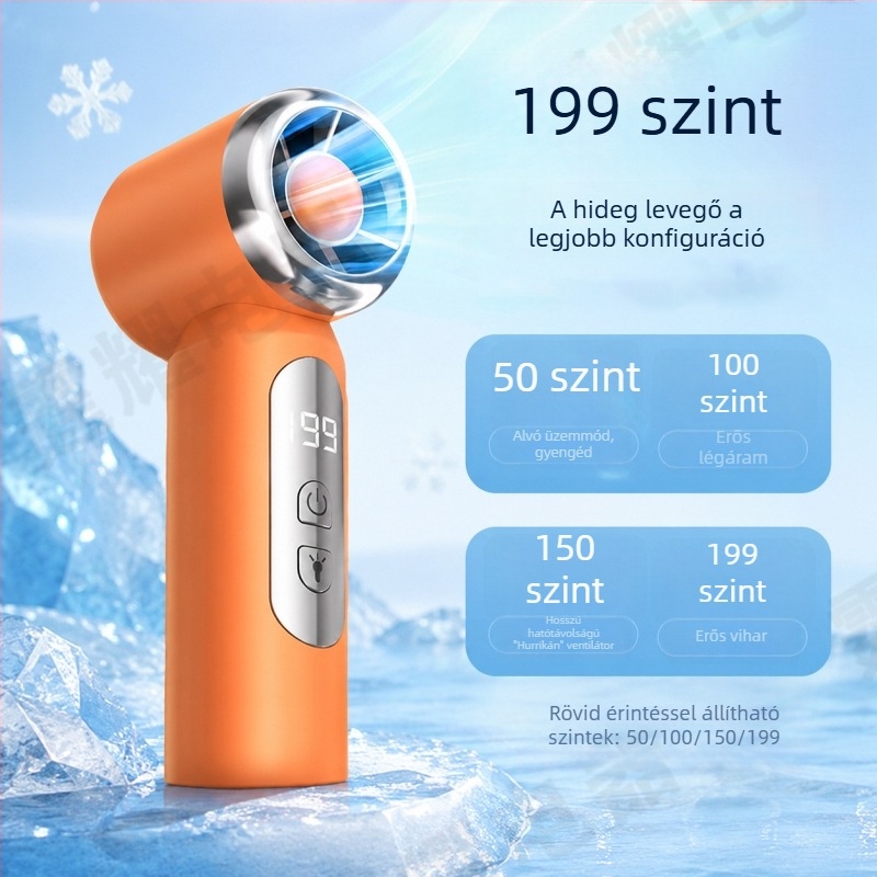 USB újratölthető asztali és kézi mini ventilátor lámpával, 5 lapát, 4 fokozat