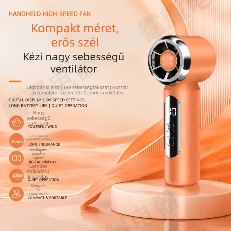 USB újratölthető asztali és kézi mini ventilátor lámpával, 5 lapát, 4 fokozat