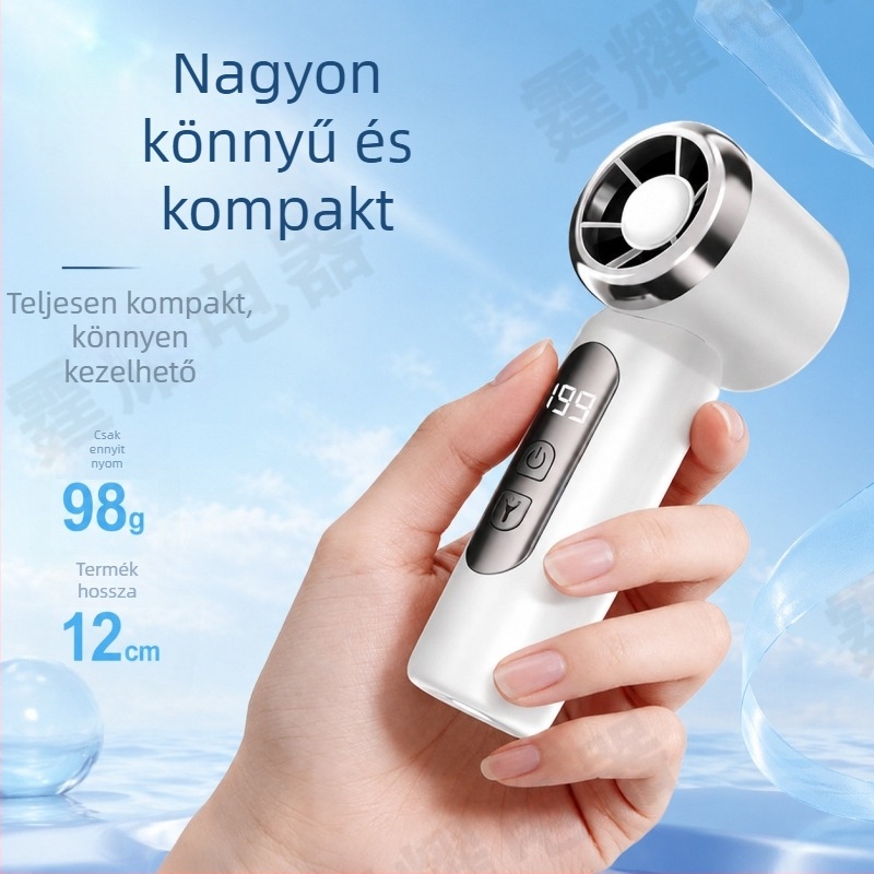 USB újratölthető asztali és kézi mini ventilátor lámpával, 5 lapát, 4 fokozat