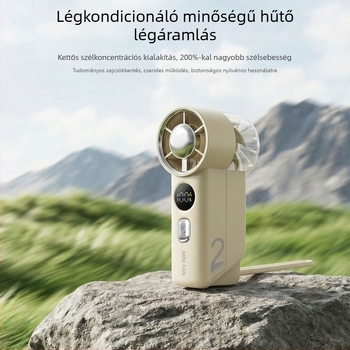 Mini kézi ventilátor, csendes, USB-ról tölthető, hordozható, 5 lapát, brushless motor, beépített akkumulátor 1200–2000mAh